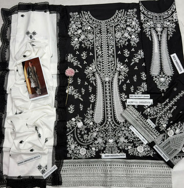 Zeen Dhaga-3-Piece Stitched Embroidered Lawn Suit | Black & Ivory Printed-Embroidered Ensemble