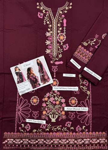 Zeen Dhaga - 2-Piece Premium Airjet Dhanak Embroidered Winter Suit | Plum Purple Shirt & Trouser