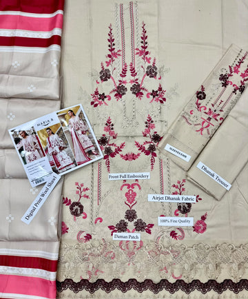 Zeen Dhaga - 3-Piece Luxury Off-White & Pink Jacquard Lawn Suit | Embroidered Shirt with Printed Silk Dupatta