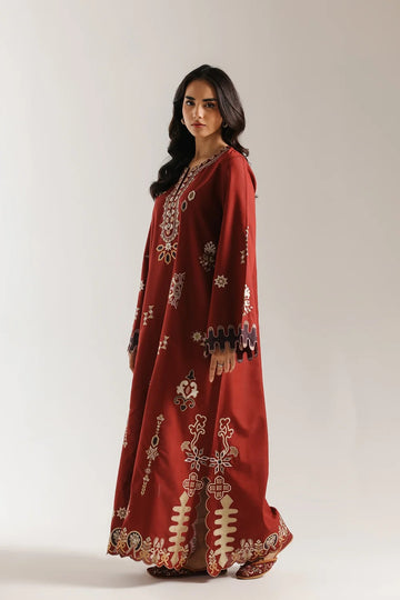 Zeen Dhaga - Luxury Grape Wine Embroidered Kaftan Dress | Relaxed-Fit Long Festive Dress
