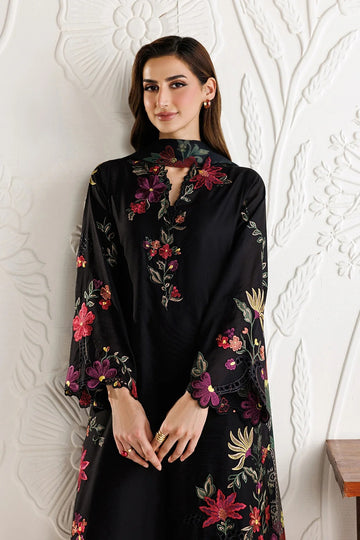 Zeen Dhaga-3-Piece Luxury Black Lawn Suit | Borer Embroidered Shirt with Printed Chiffon Dupatta