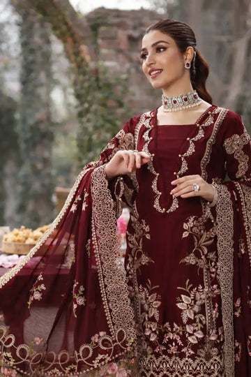 Zeen Dhaga - 3-Piece Luxury Maroon Lawn Suit | Chikankari Embroidered Shirt with Dupatta