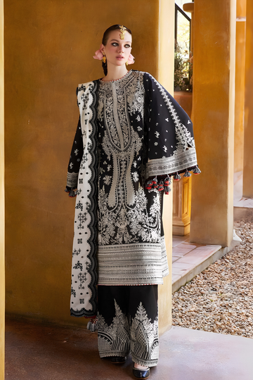 Zeen Dhaga - 3-Piece Stitched Embroidered Lawn Suit | Black & Ivory Printed-Embroidered Ensemble