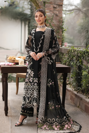 Zeen Dhaga - 3-Piece Kahf Premium Embroidered Lawn Suit |Black Shalwar Kameez with Cotton Net Dupatta